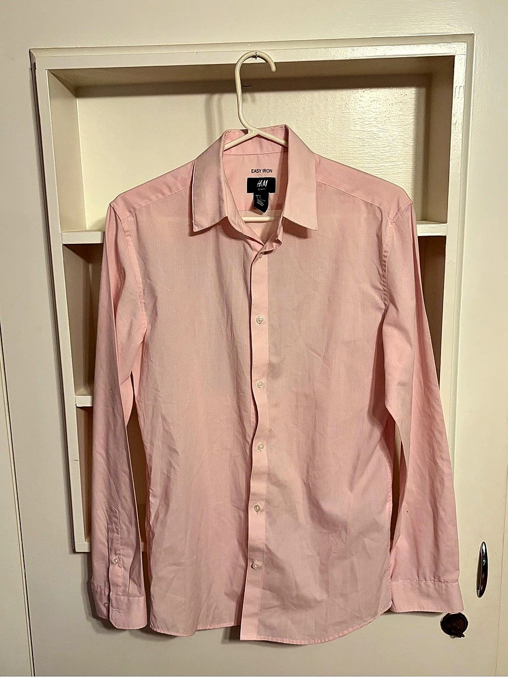 H&M Slim Fit Easy-Iron Shirt Pink Size Small